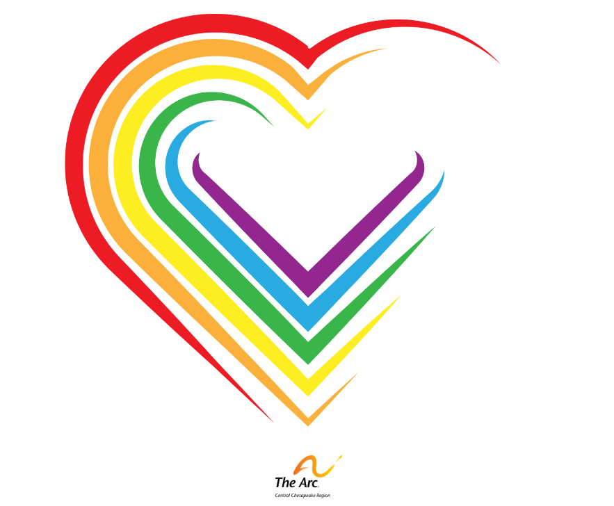 Heart Image with the colors of Pride Month and an Arc logo